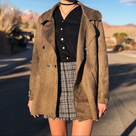 Free People Jackets & Blazers - LAST ONE Vegan Suede Trench Coat w Fur trim
